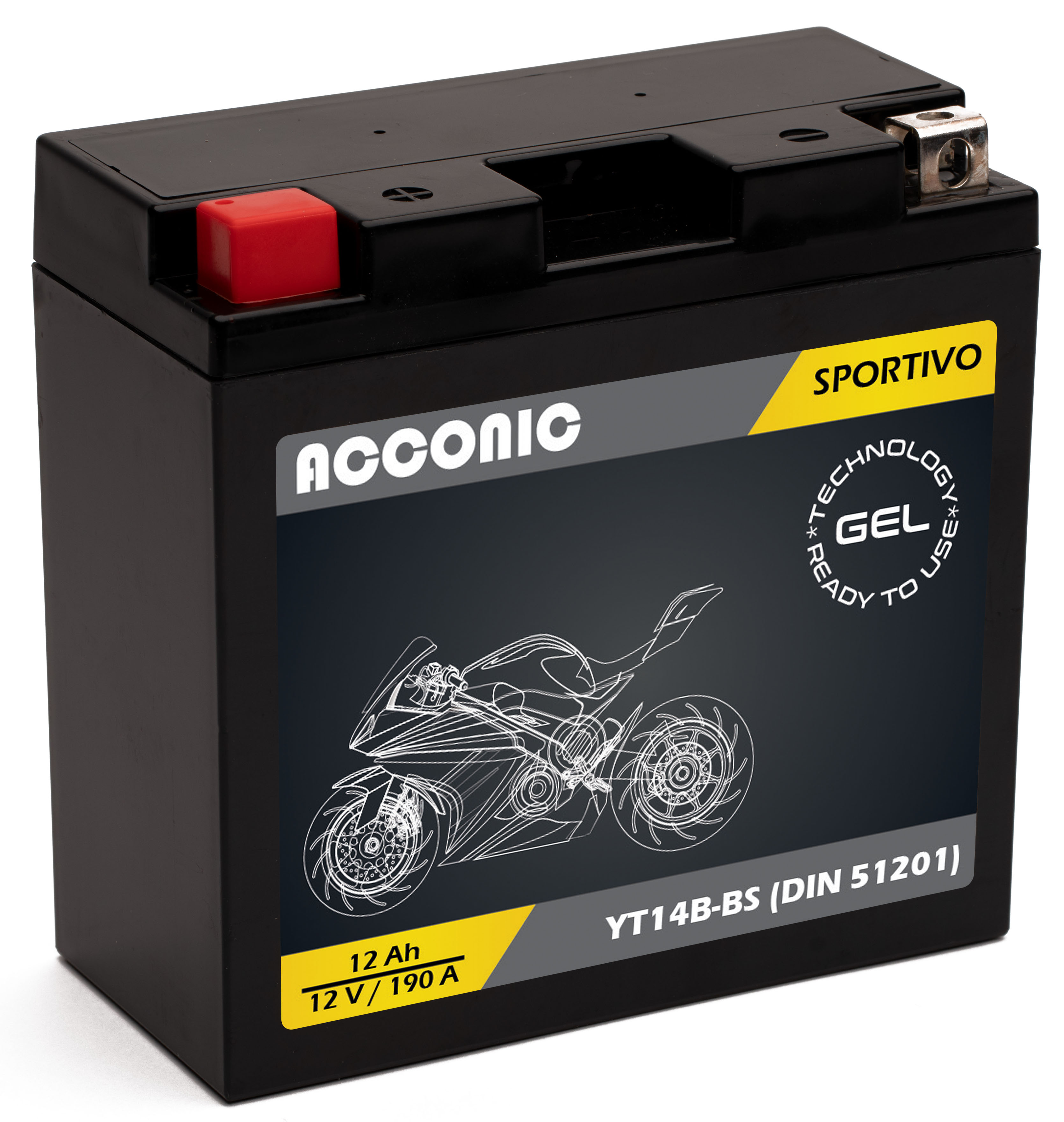 ACCONIC Sportivo GEL YT14B-BS Motorradbatterie 12Ah 12V (DIN 51201)